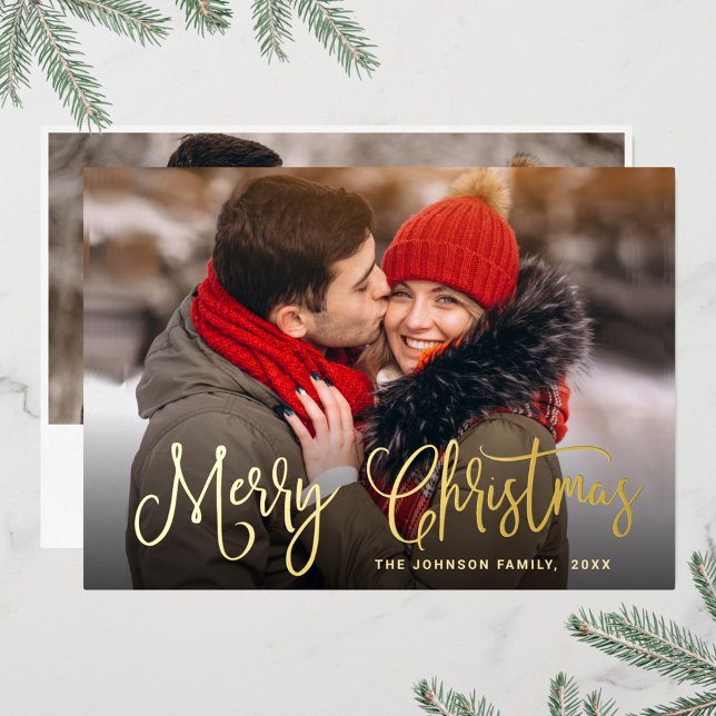 2 PHOTO Sparkle Modern Christmas Greeting Gold Foil Holiday Card (Creator Uploaded)