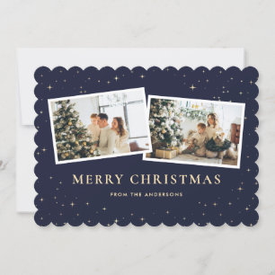 2 Photo Starry Blue Merry Christmas Holiday Card