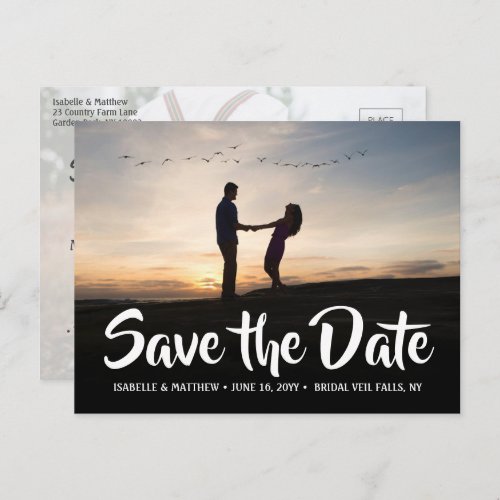 2 Photo Stylish Calligraphy Wedding Save the Date Announcement Postcard