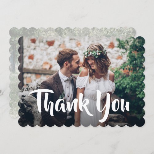 2 Photo Stylish Modern Script Elegant Wedding Thank You Card