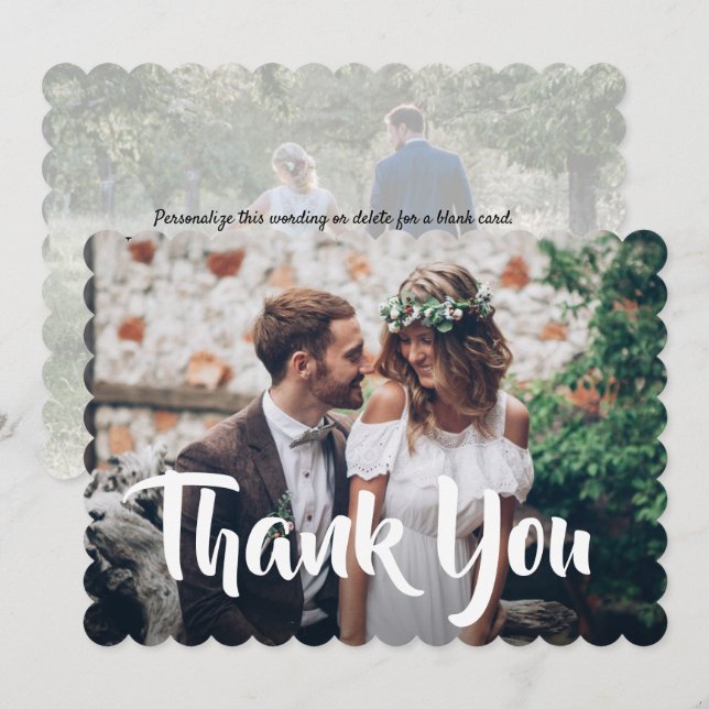2 Photo Stylish Modern Script Elegant Wedding Thank You Card (Front/Back)