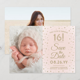 2 Photo Sweet 16 Birthday Blush Gold Save the Date