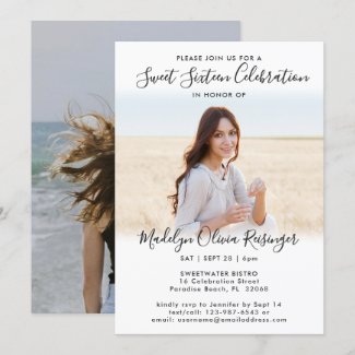 2 Photo Sweet 16 Chic Modern Elegant Script Invitation