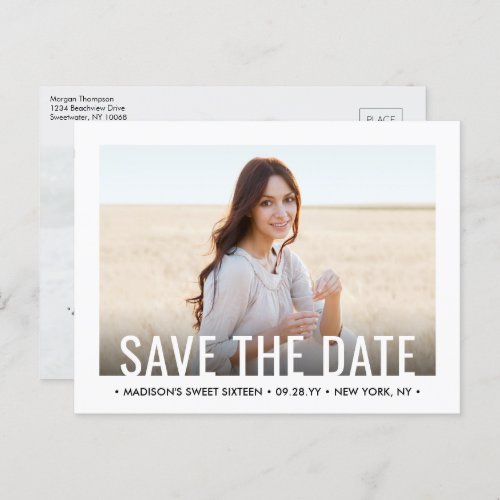 2 Photo Sweet 16th Birthday Modern Save the Date Announcement Postcard