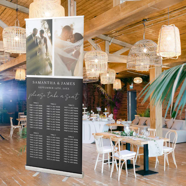 2 Photo Take a Seat Black Wedding Seating Chart Retractable Banner Zazzle