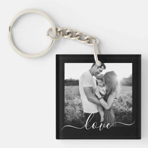 2 Photo Template Double Sided Love Text Black Keyc Keychain