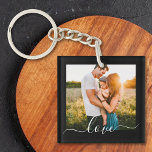 2 Photo Template Double Sided Love Text Black Keychain<br><div class="desc">Fully customizable 2 photo template double sided love text keychain on black.</div>