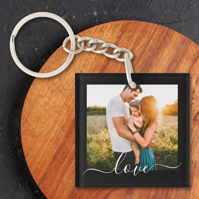 2 Photo Template Double Sided Love Text Black Keychain (Creator Uploaded)