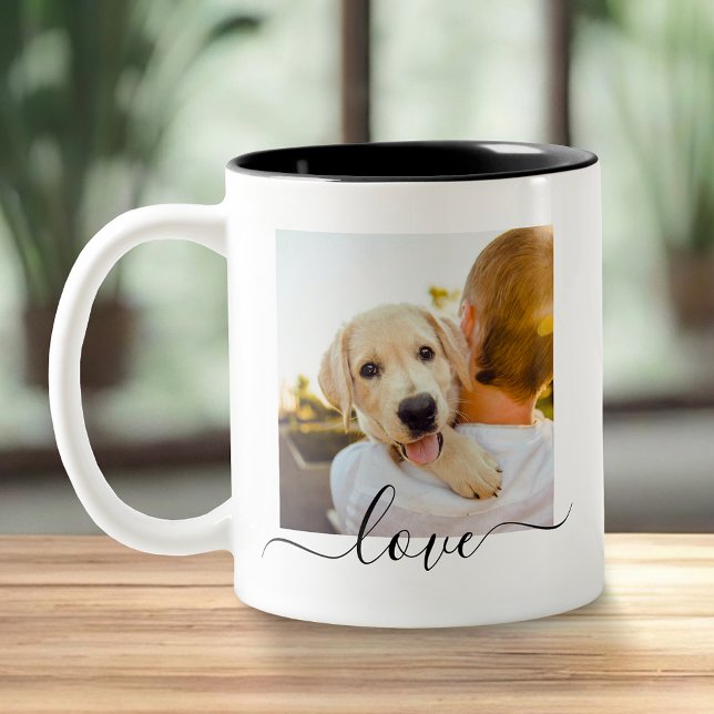 2 Photo Template Double Sided Love Text Black Two-Tone Coffee Mug (Creator Uploaded)