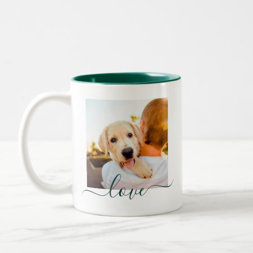 2 Photo Template Double Sided Love Text Pine Two_Tone Coffee Mug