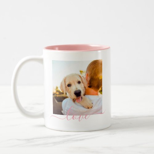 2 Photo Template Double Sided Love Text Pink Two_Tone Coffee Mug