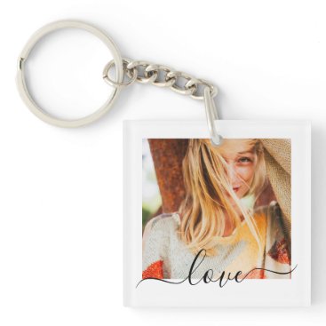 2 Photo Template Double Sided Love Text White Keychain