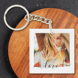 2 Photo Template Double Sided Love Text White Keychain<br><div class="desc">Fully Customizable 2 Photo Template Double Sided Love Text Keychain on White.</div>
