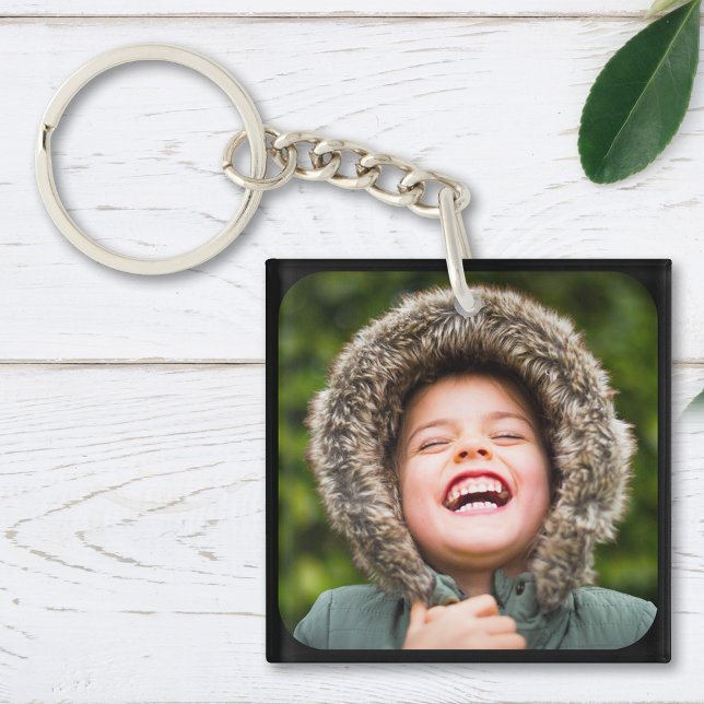 2 Photo Template Double Sided Rounded Black Keychain (Creator Uploaded)