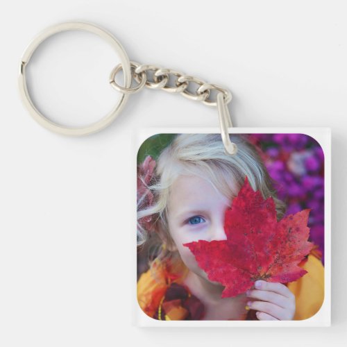 2 Photo Template Double Sided Rounded White Keychain