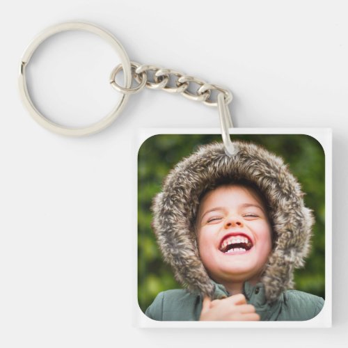 2 Photo Template Double Sided Rounded White Keychain