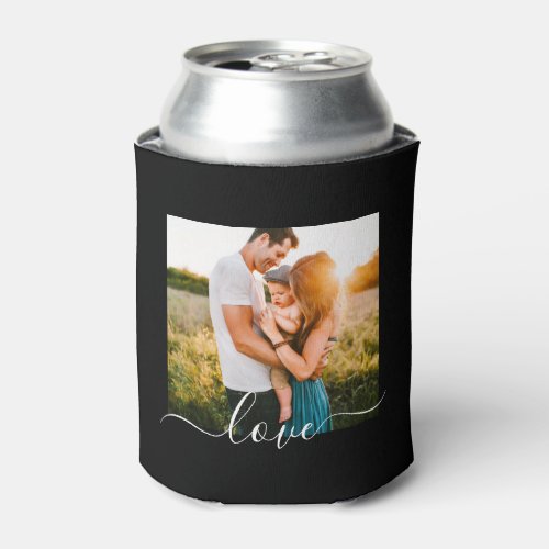 2 Photo Template Love Text Double Sided Black Can Cooler