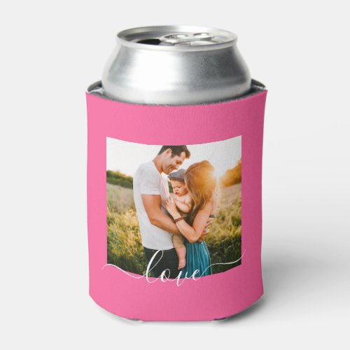 2 Photo Template Love Text Double Sided Pink Can Cooler