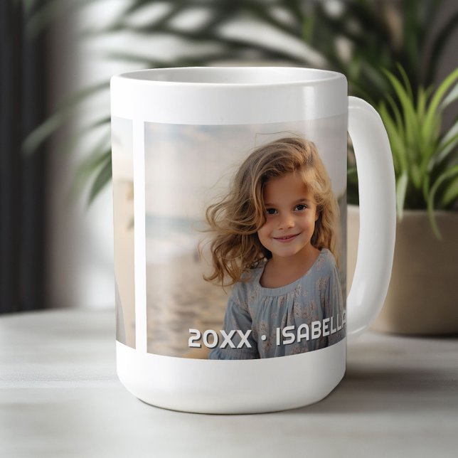 2 Photo Template Modern Minimal with Custom Text Coffee Mug (Custom Photo Collage Mug)