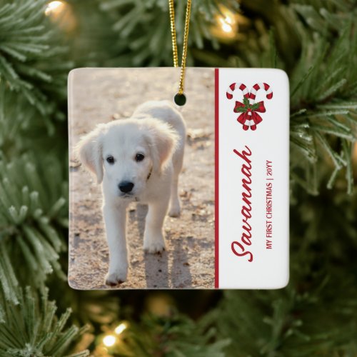 2 Photo Template My 1st Christmas With Candy Canes Ceramic Ornament