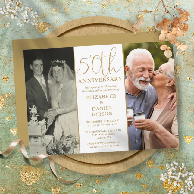 2 Photo Then And Now 50th Wedding Anniversary Invitation | Zazzle