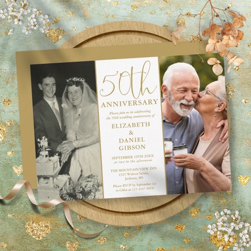 2 Photo Then And Now 50th Wedding Anniversary Invitation
