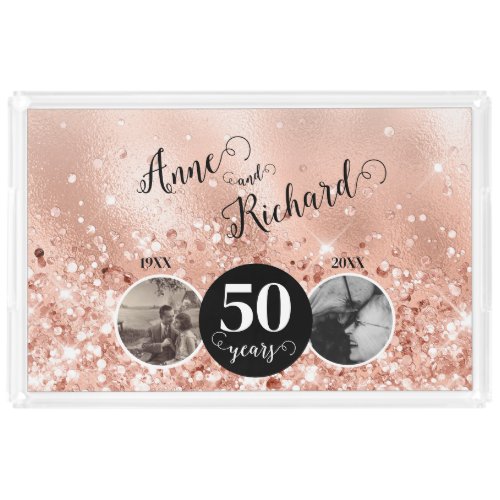 2 Photo Then and Now ANY YEAR Wedding Anniversary Acrylic Tray