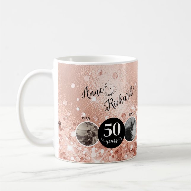 2 Photo Then and Now ANY YEAR Wedding Anniversary Coffee Mug (Left)