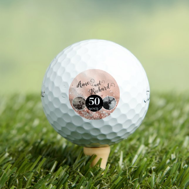 2 Photo Then and Now ANY YEAR Wedding Anniversary Golf Balls (Insitu Tee)