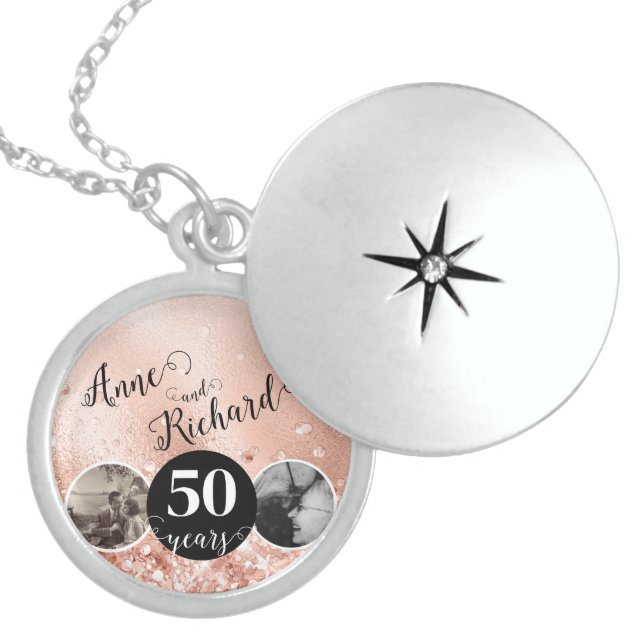 2 Photo Then and Now ANY YEAR Wedding Anniversary Locket Necklace (Front)