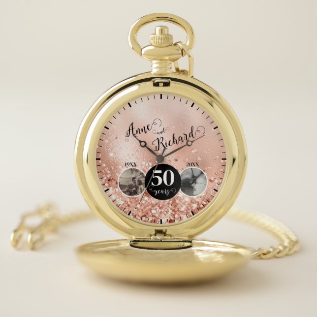 2 Photo Then and Now ANY YEAR Wedding Anniversary Pocket Watch (Inside)