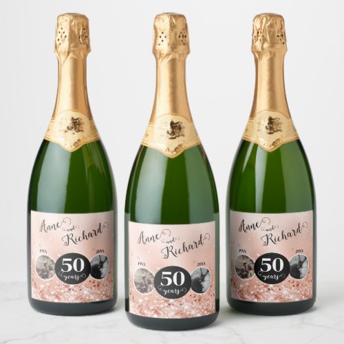 2 Photo Then and Now ANY YEAR Wedding Anniversary Sparkling Wine Label