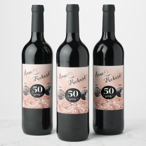 2 Photo Then and Now ANY YEAR Wedding Anniversary Wine Label