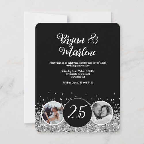 2 Photo Then and Now Silver Wedding Anniversary Invitation