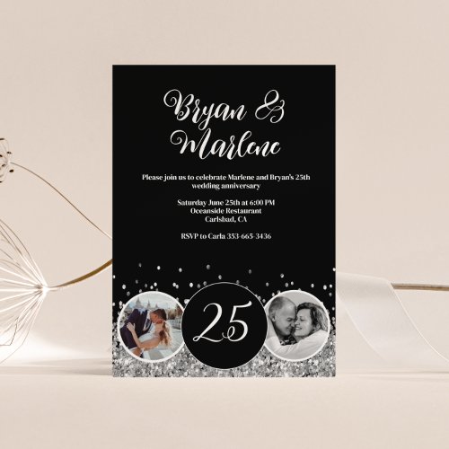 2 Photo Then and Now Silver Wedding Anniversary Invitation