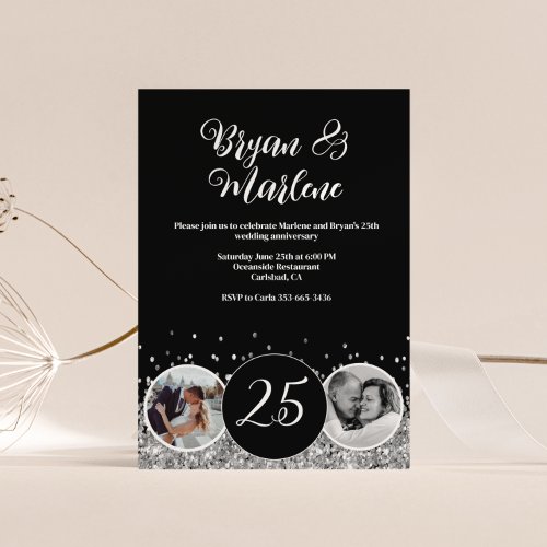 2 Photo Then and Now Silver Wedding Anniversary Invitation