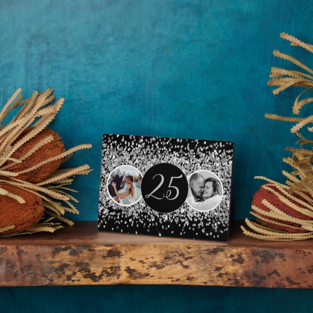 2 Photo Then and Now Silver Wedding Anniversary  Plaque (Side)