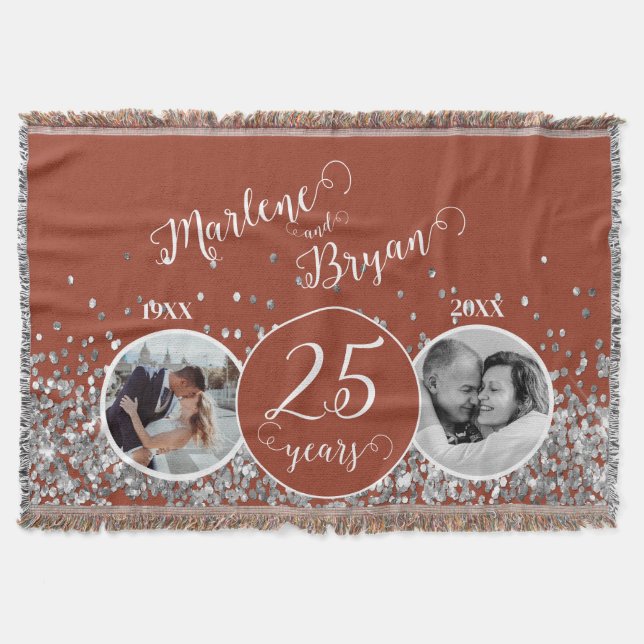 2 Photo "Then and Now" Silver Wedding Anniversary  Throw Blanket (Front)