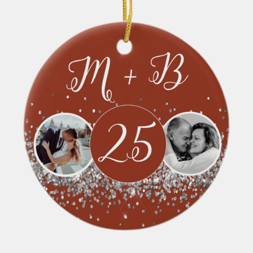 2 Photo Then and Now Wedding Anniversary Ceramic Ornament