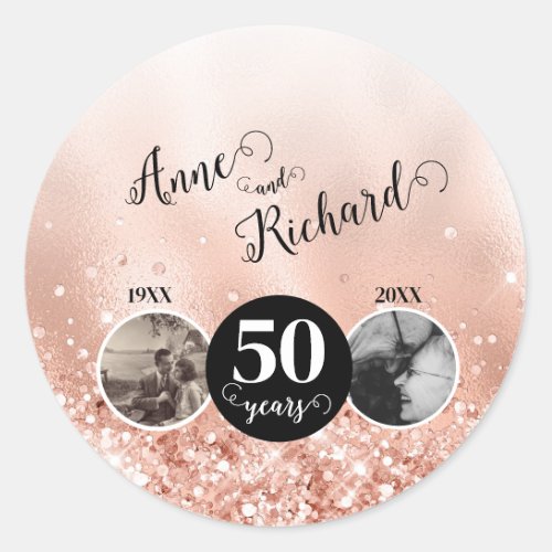 2 Photo Then and Now Wedding Anniversary Classic Round Sticker