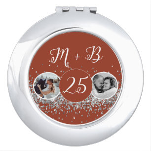 2 Photo Then and Now Wedding Anniversary Compact Mirror