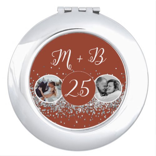 2 Photo Then and Now Wedding Anniversary Compact Mirror