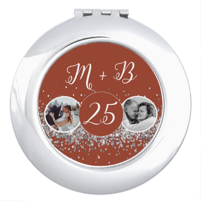 2 Photo Then and Now Wedding Anniversary Compact Mirror (Front)