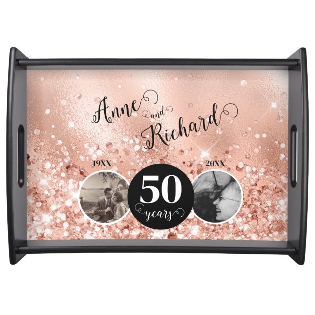 2 Photo "Then and Now" Wedding Anniversary Serving Tray (Front)