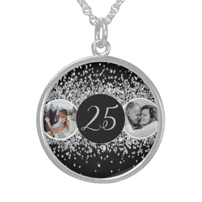 2 Photo Then and Now Wedding Anniversary Sterling Silver Necklace (Front)