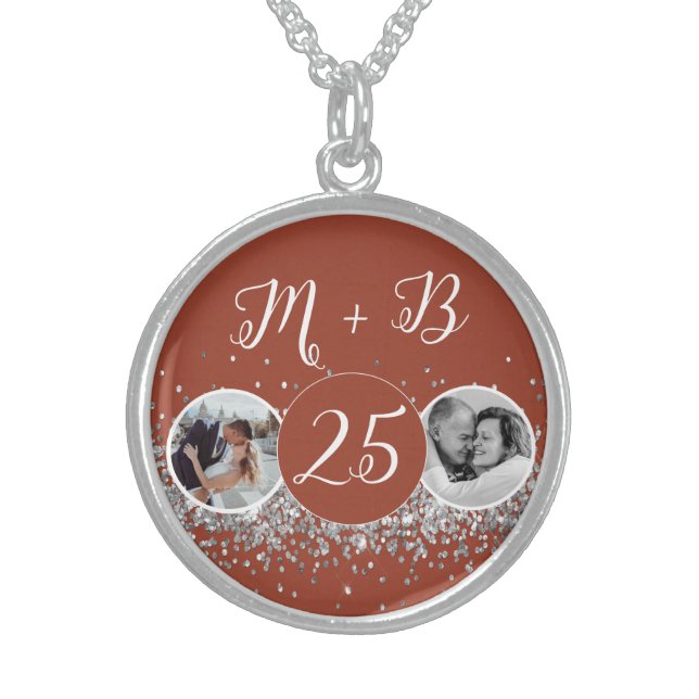 2 Photo Then and Now Wedding Anniversary Sterling Silver Necklace (Front)