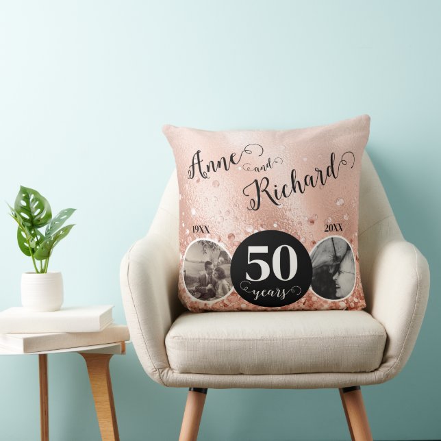 2 Photo "Then and Now" Wedding Anniversary Throw Pillow (Chair)