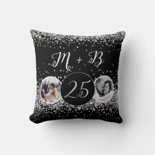 2 Photo Then and Now Wedding Anniversary Throw Pillow