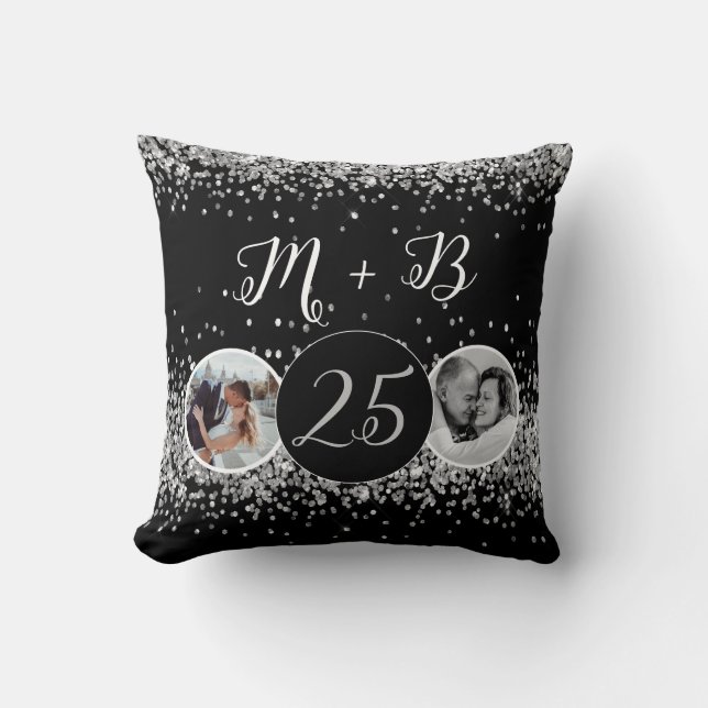 2 Photo Then and Now Wedding Anniversary Throw Pillow (Front)