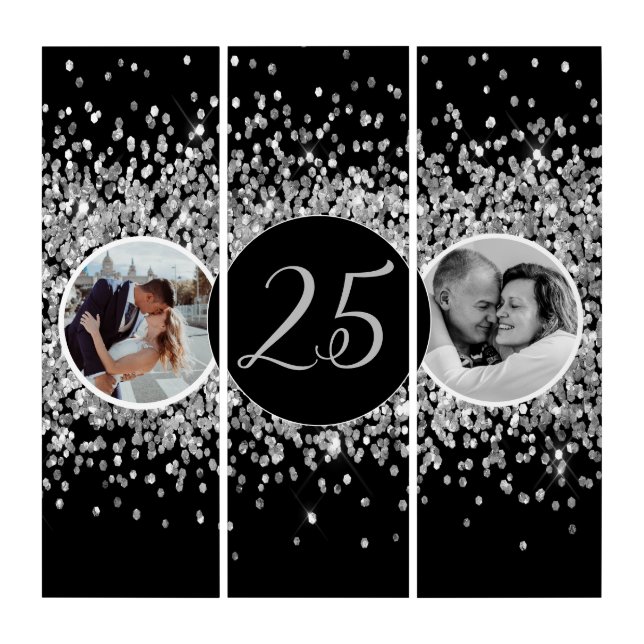 2 Photo Then and Now Wedding Anniversary Triptych (Front)